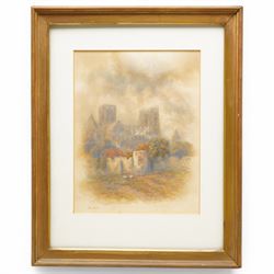 George Fall (British 1848-1925): View of the City Walls and York Minster North Side from Lord Mayors Walk, watercolour signed 22cm x 17cm