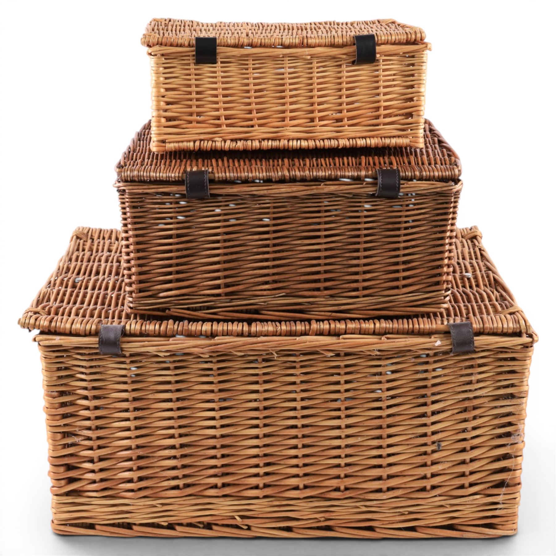 Three wicker baskets, largest L59cm 