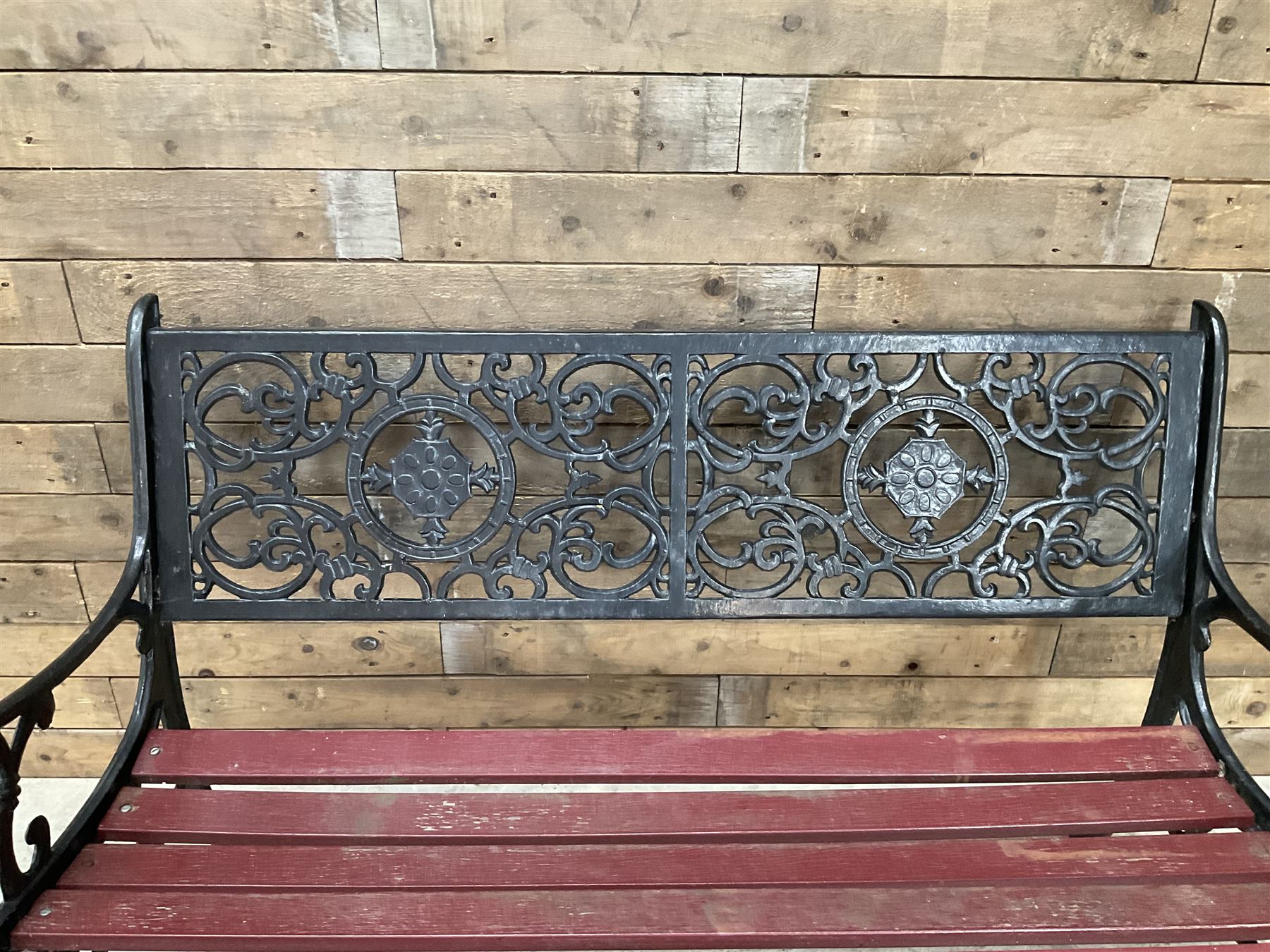 Cast iron and wood slatted garden bench