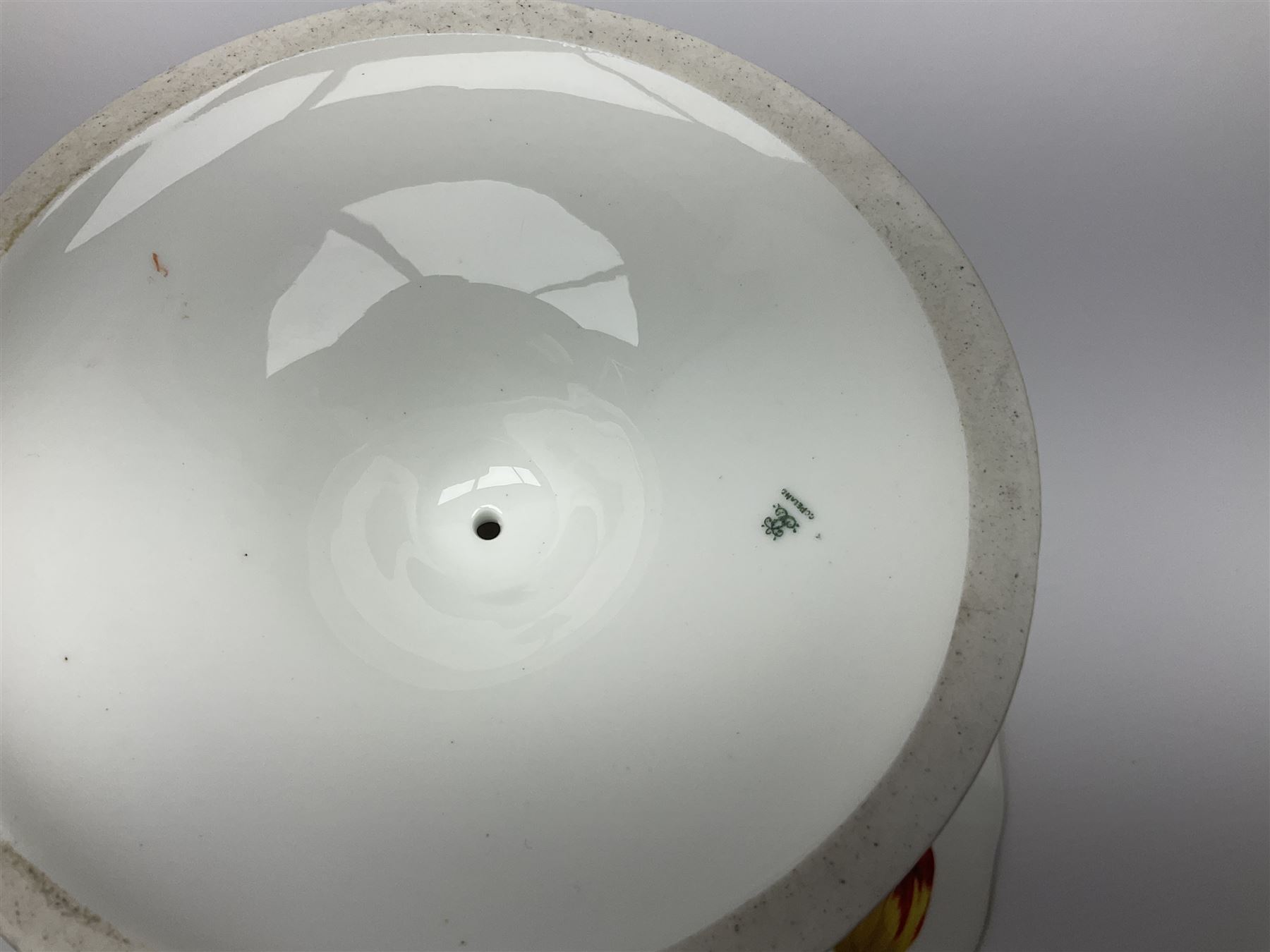 Victorian Copeland, Botanical dessert service, decorated with floral sprigs to the centre with a pink and gilt border, comprising five comports and seven plates, largest comport H20cm, plate D22cm