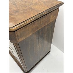 19th century figured walnut chest, canted rectangular top over four drawers, on plinth base