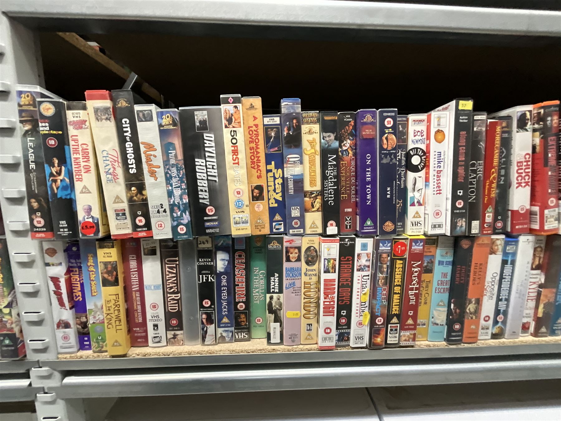 Two bays of vintage VHS videos, approx. 300 - viewing and collection at Duggleby Storage, YO11 3TX