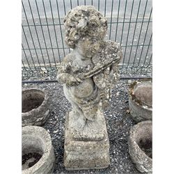 Cast stone garden statue, Yorkshire rose planter, and set of four small planters - THIS LOT IS TO BE COLLECTED BY APPOINTMENT FROM DUGGLEBY STORAGE, GREAT HILL, EASTFIELD, SCARBOROUGH, YO11 3TX