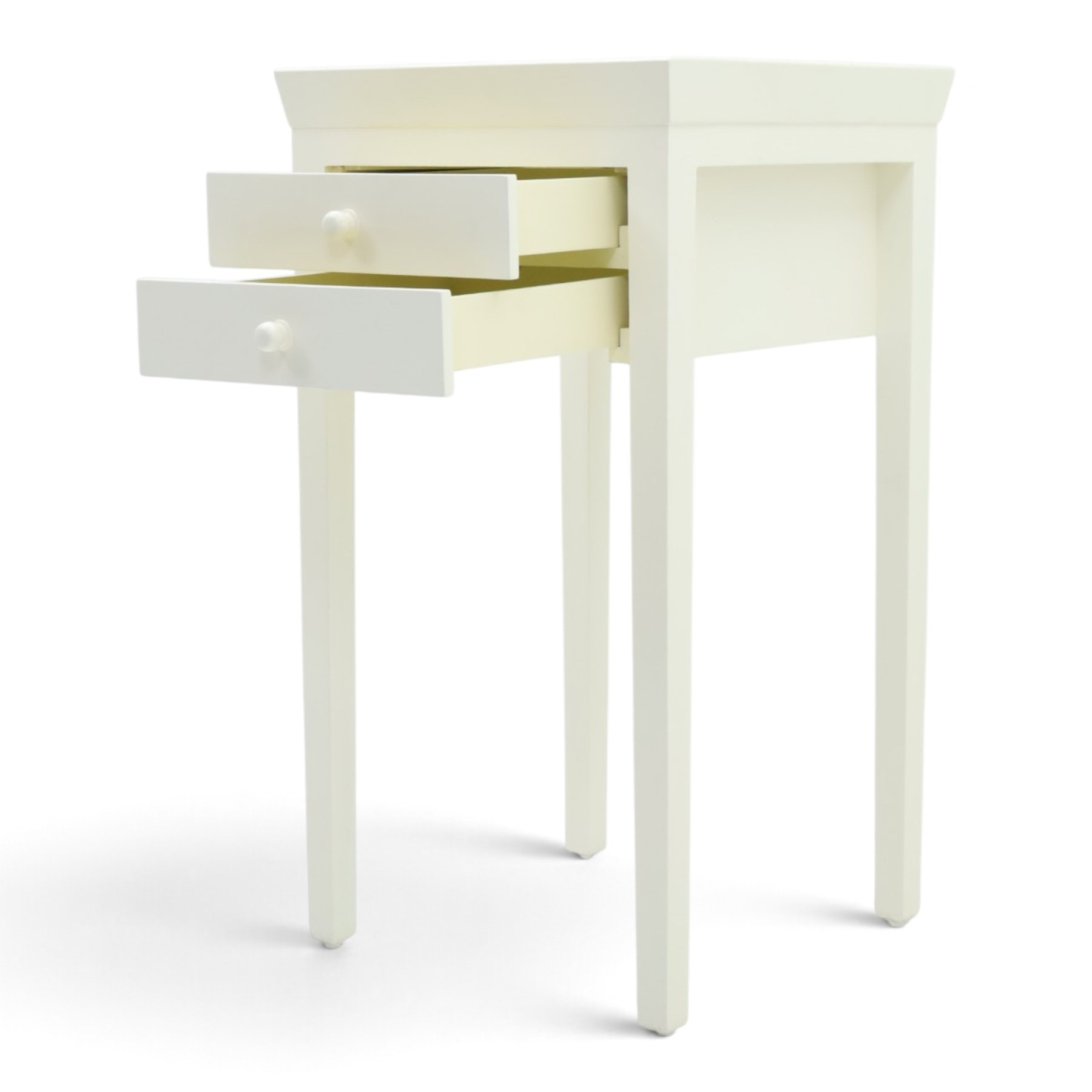 Painted lamp stand with two drawers, galleried top with square tapering supports