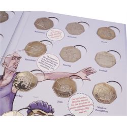 Queen Elizabeth II United Kingdom London 2012 Olympic commemorative fifty pence collection, comprising twenty-nine coins and completer medallion, housed in The Royal Mint 'Coin Hunt' folder