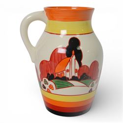 Wedgwood Bizarre by Clarice Cliff, Lotus Jug Farmhouse, hand painted based upon an original, limited edition 26/250, with certificate and box, H21cm 