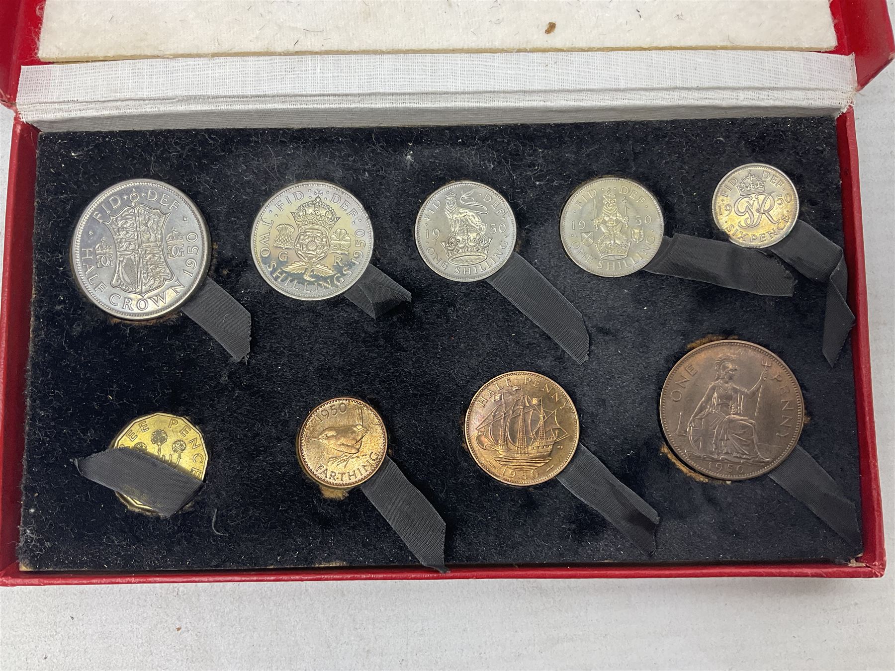 King George VI 1950 nine coin set, housed in the original Royal Mint red card box