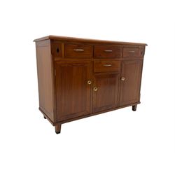 Hardwood sideboard, fitted with four drawers and two cupboards, ebonised diamond detail