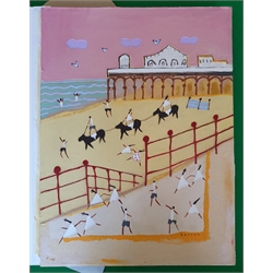 David Barrow (Northern British 1959-): 'The Pier', oil on canvas with cut-out relief laid on board signed, titled and dated December 2014 on artist's studio label verso 40cm x 30cm

