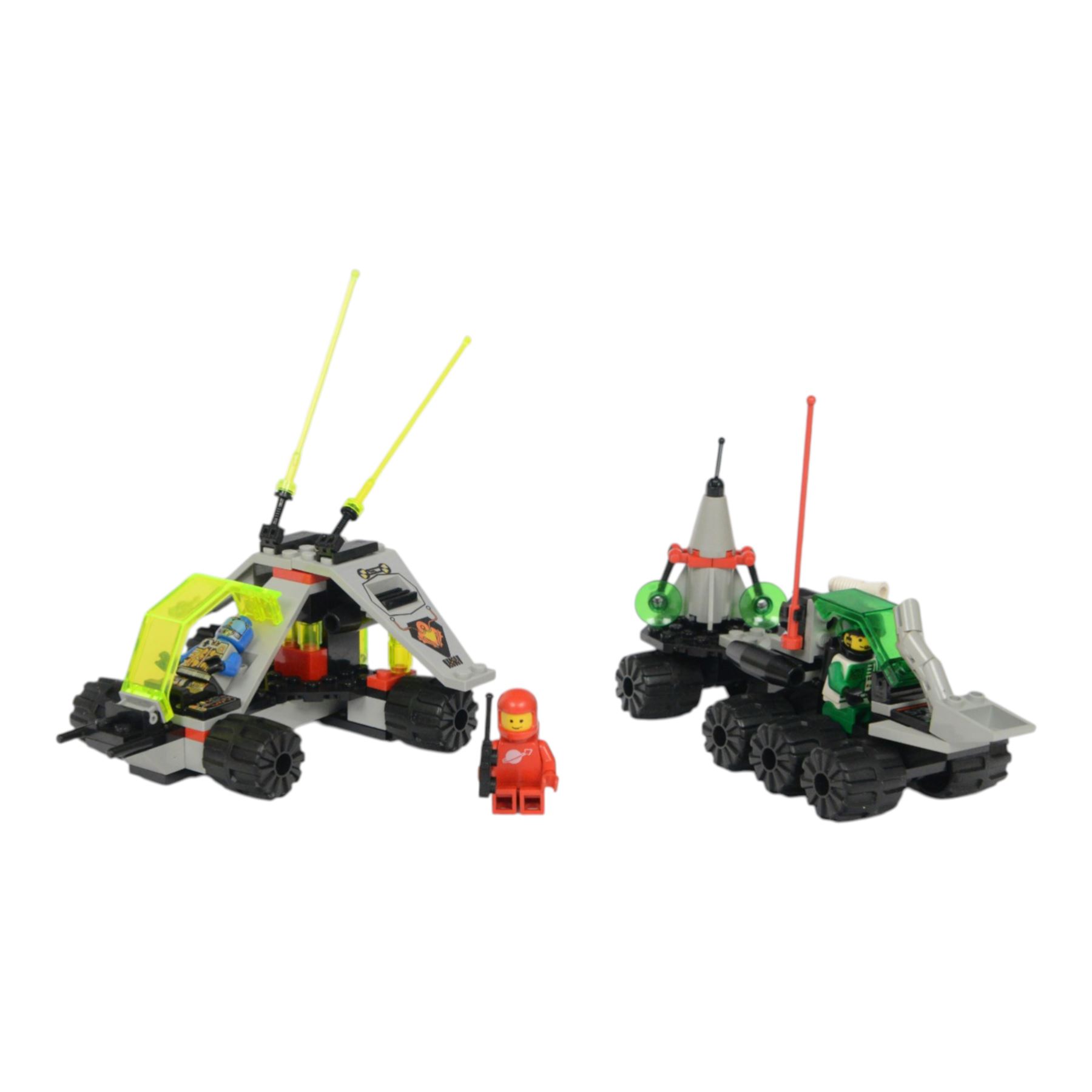 Eleven vintage Lego spaceships, comprising no. 6842 Shuttle Craft, no. 6879 Blizzard Baron, no. 6877 Vector Detector, no. 6880 Surface Explorer, no. 6852 Sonar Security, no. 897-1 Mobile Rocket Launcher, no. 6847 Space Dozer, no. 6834 Celestial Sled, no. 6846 Tri-Star Voyager, no. 6829 Radon Rover and no. 6815 Hovertron, all built with minifigures