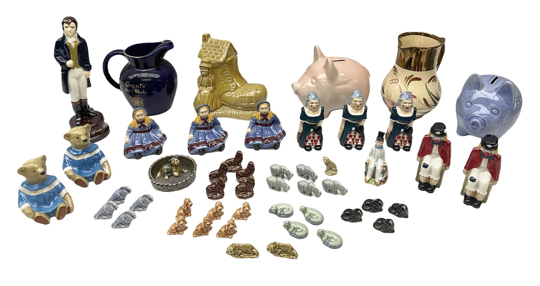 Collection of Wade ceramics, to include limited edition figure Auld Lang Syne, Amelia Bear, Chuckles The Clown, Emily The Doll, Peter Pan collection John etc