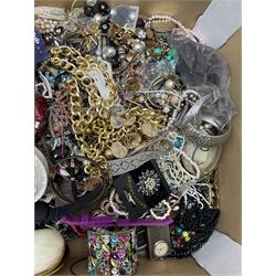 Costume jewellery including bracelets, cufflinks, necklaces, various wristwatches, trinket boxes etc, in one box