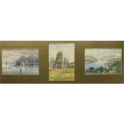 Mary Weatherill (British 1834-1913): Whitby Abbey Upper and Lower Harbour  views, three watercolours heightened in white each signed 12cm x 18cm framed as one
Provenance: part of an important single owner Weatherill Family collection