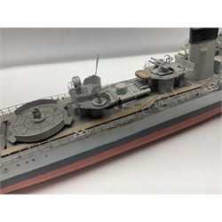 Model of the WWII K-Class Destroyer HMS Kelly, fitted with remote control equipment, untested (no controller), approximately L110cm