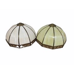 Two bronzed metal and glass light shades (2)