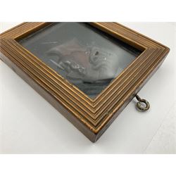 19th century wax relief portrait, depicting the head of a gentleman facing dexter, contained within a reeded box frame, overall H14cm W11.5cm