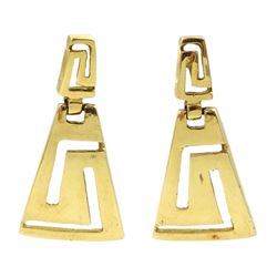 18ct gold Greek key design pendant earrings, stamped 750 