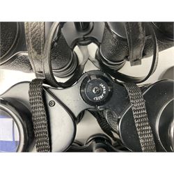 Eleven cased pairs of binoculars, to include Omiya 8x30, Tasco, Esde-Optik 8x40 Weitwinkel, Chinon 10x50 Field. Aico Rapide 8x30, Astralite zoom 6x- 14x32, etc