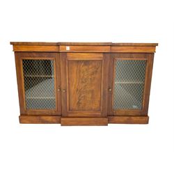 Regency style breakfront credenza, fitted with centre cupboard enclosed by two grilled doors