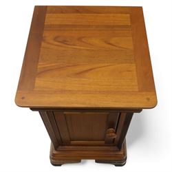 Willis & Gambier - French cherry wood bedside cabinets, each with square moulded top, frieze baize lined drawer and single cupboard door, raised on shaped plinth bases