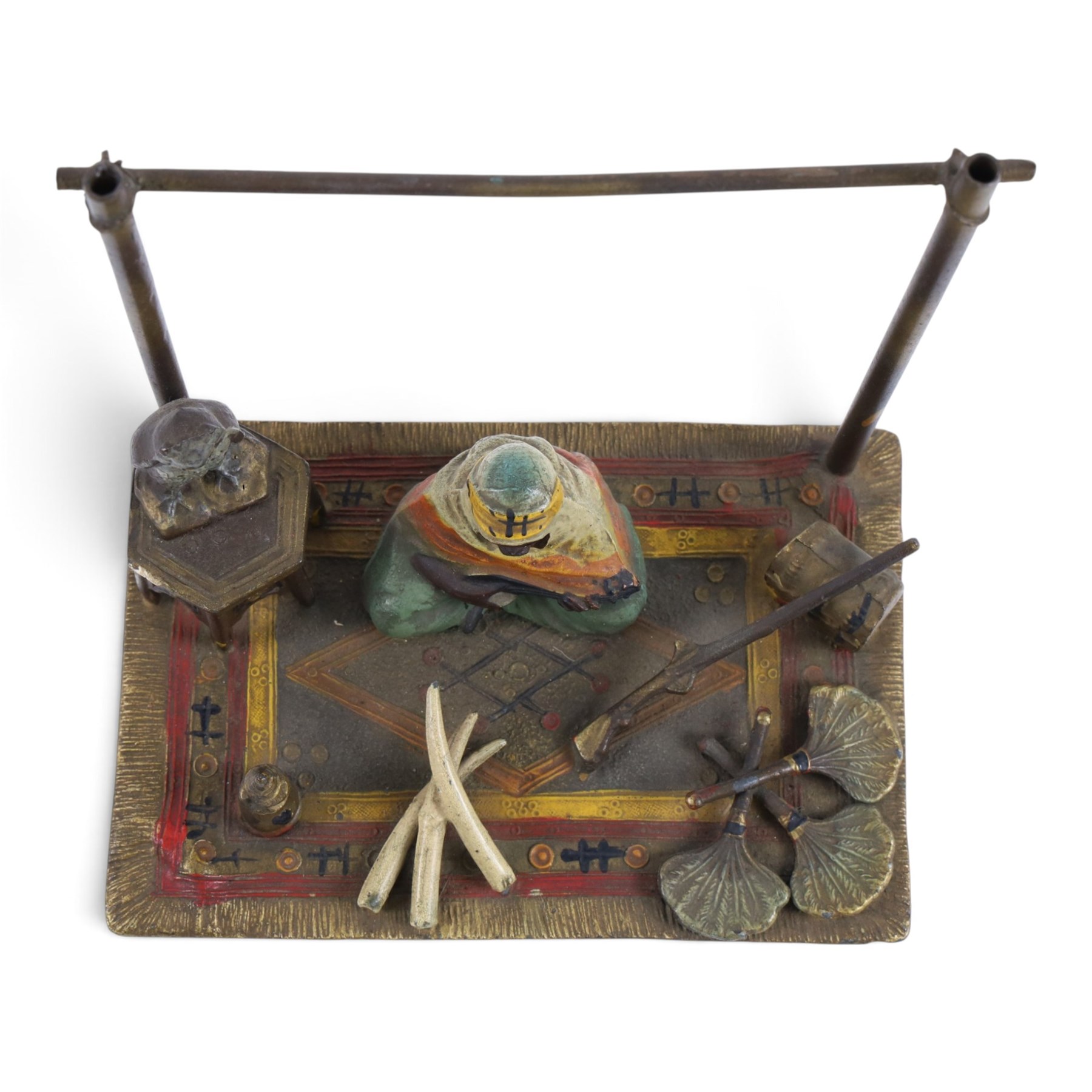 After Franz Xaver Bergman  cold painted bronze of trader seated upon a carpet, H18cm