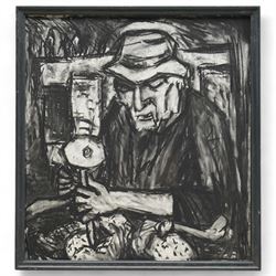 Barry De More (Yorkshire 1948-2023): 'Sculptor with Chisel' and 'Sculptor with Mallet', pair charcoal signed and titled verso 38cm x 35cm (2)
Notes: Acclaimed as one of the North's greatest expressionist artists, Barry De More (1948-2023) used a heavy impasto style to transfer his love of Yorkshire landscapes, townscapes and people to canvas. His work sits comfortably in the company of work by Kossoff and Auerbach, selling to collectors in the UK and overseas. De More's work can be found in the permanent collection of work by Northern Artists at Dean Clough, one of the UK's largest contemporary art galleries.