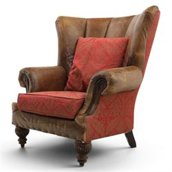 Paul Roberts - Georgian design fan-back leather armchair with fabric seat