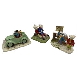 Two Royal Doulton Rupert Bear figure groups, comprising Rupert, Bill and the Mysterious Car RB11 and Temped to Trespass RB5, together with Rupert Bear and Algy Pud