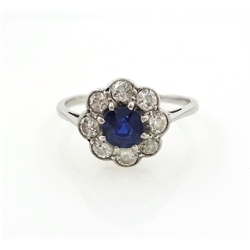  Sapphire and diamond rim set platinum ring  