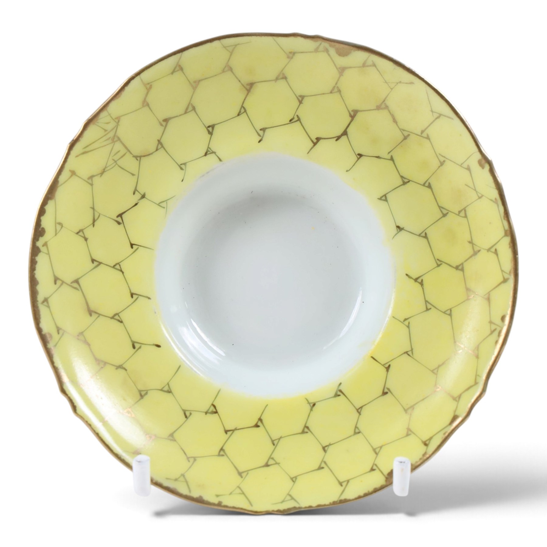 Famille jaune rice bowl, cover, and saucer, decorated with a bird in a blossoming branch, H10cm