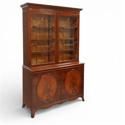 William Tillman - Early 20th century mahogany display cabinet, moulded cornice above a fri...