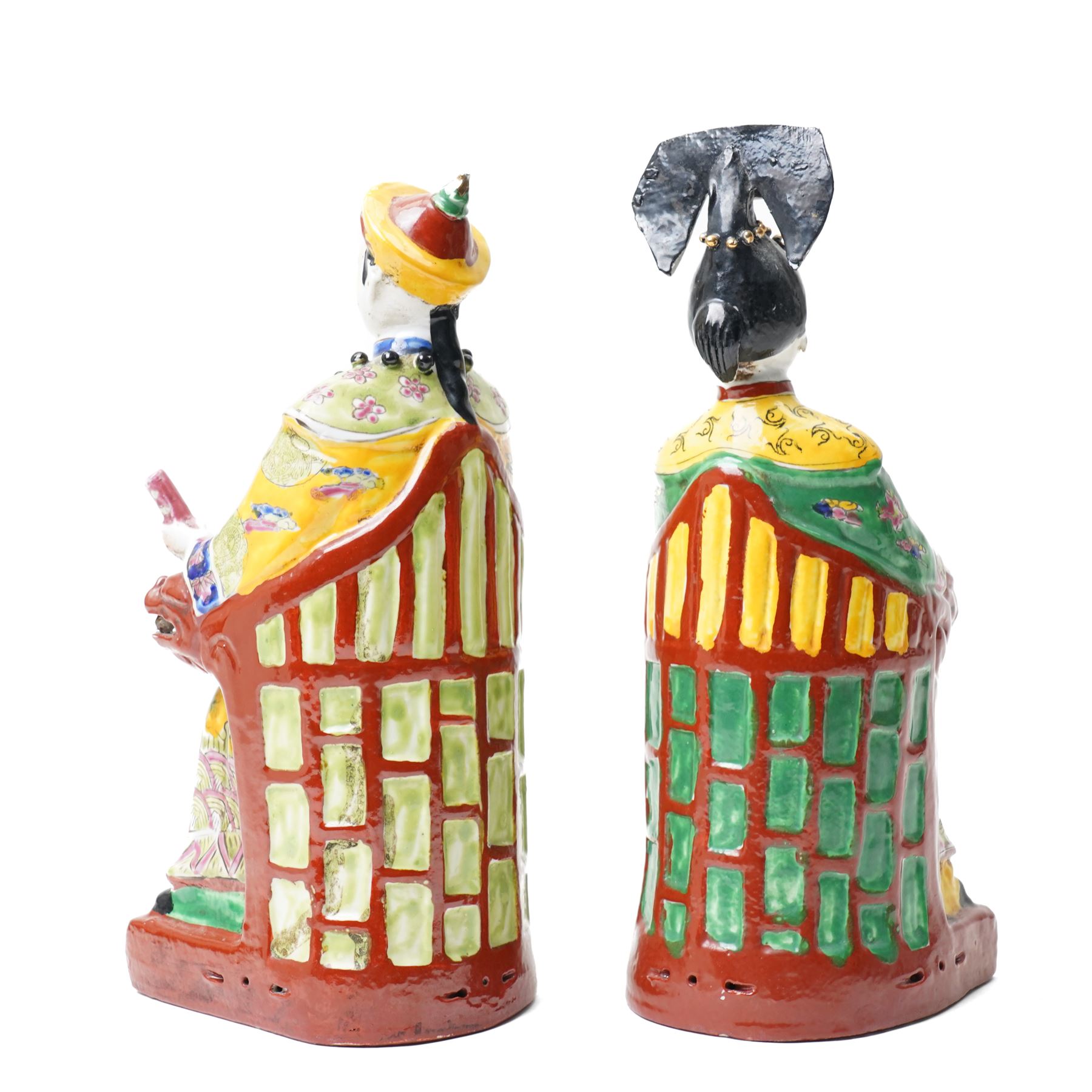 Pair of 20th century Chinese porcelain figures of the Emperor & Empress, impressed four character mark to base, H27cm (2)