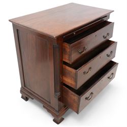Georgian mahogany bachelor's chest, brushing slide over three long drawers, enclosed by canted corners with fluted quarter columns, on ogee bracket feet