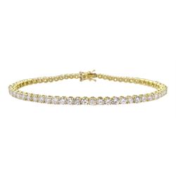 18ct gold round brilliant cut diamond line bracelet, hallmarked, diamond total weight approx 6.35 carat