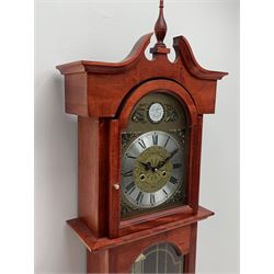 Contemporary stained beech longcase clock, Roman dial signed 'C. Wood & Son', 31-day twin train driven movement striking the hours and half on rods