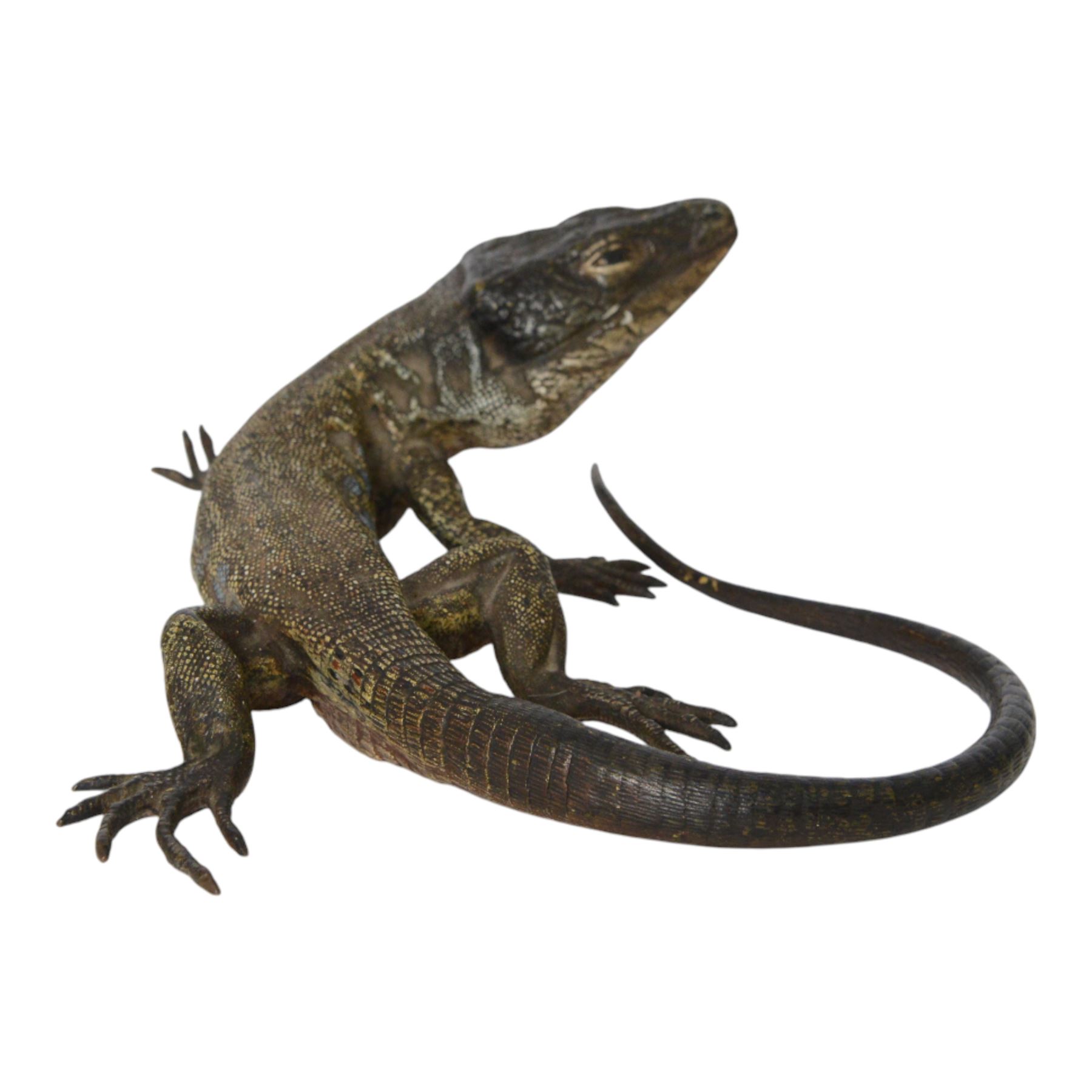 Franz Xavier Bergman (Austrian 1898-1963): cold painted bronze lizard, stamped beneath, L20cm