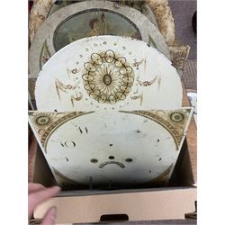 Approximately thirteen longcase clock faces, mainly 18th and 19th century, including brass and painted dials
