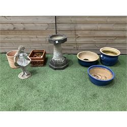 Small cast stone bird bath, figure, glazed and other garden pots - THIS LOT IS TO BE COLLECTED BY APPOINTMENT FROM DUGGLEBY STORAGE, GREAT HILL, EASTFIELD, SCARBOROUGH, YO11 3TX