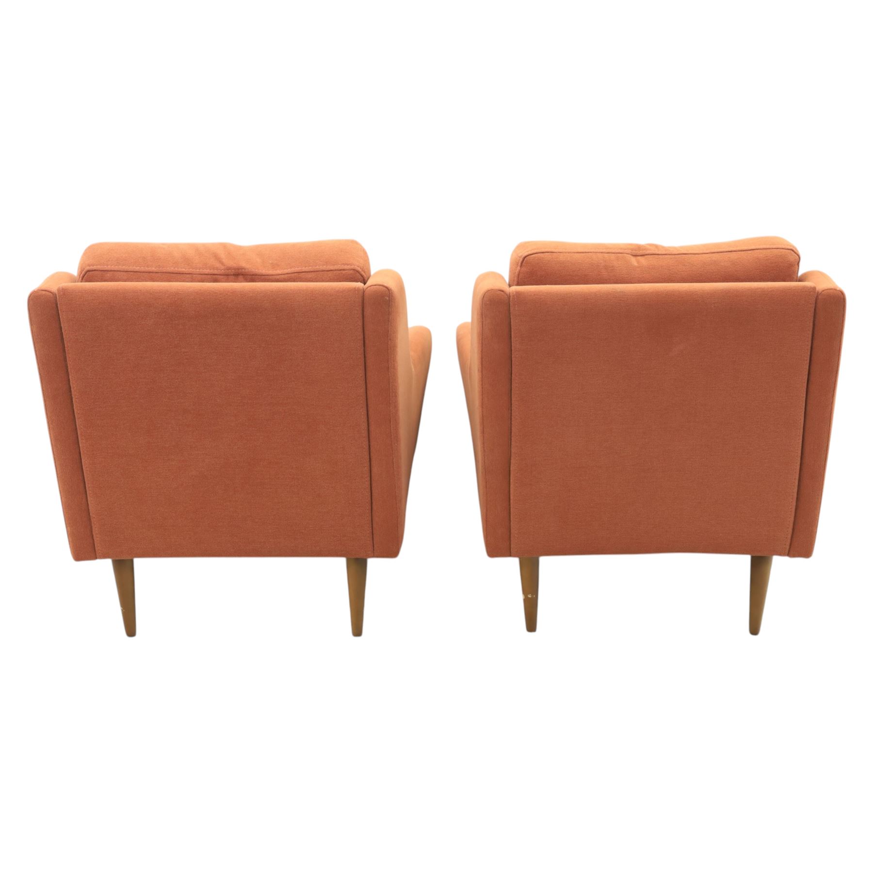 Pair of mid-20th century style chairs upholstered in terracotta fabric