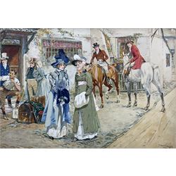 Gilbert Scott Wright (British 1880-1958): Outside the Inn, watercolour signed 20cm x 29cm