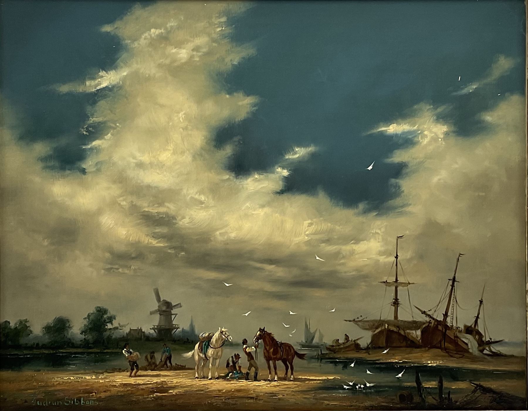 Barbara Gudrun Sibbons (German 1925-): Dutch Estuary Scene, oil on canvas signed 39cm x 49cm