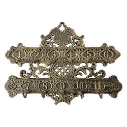 Bronzed cast metal numbered key rack of pierced and scrolled design, H19cm