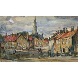Rowland Henry Hill (Staithes Group 1873-1952): North Yorkshire Village, watercolour signed and dated 1937, 13cm x 23cm