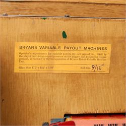 Bryans Elevenses penny slot arcade machine with wooden case and chrome fittings, working, H64cm W45cm