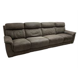 DFS - 'Vinson' grande four-seat electric reclining smart sofa upholstered in stitched grey fabric, each seat with independent electric reclining action, fitted with two USB charging ports 