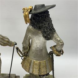 Anna Danesin for Birmingham Mint, two limited edition figures of British Monarchs: Charles I and Charles II, cold painted bronze figures, on a stepped onyx plinths, H29cm