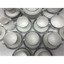 Royal Worcester Beaufort tea service, comprising teapot, milk jug, open saucier, eleven teacups, twelve saucers, eight dessert plates and one cake plate