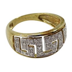 9ct gold diamond chip key design ring, hallmarked