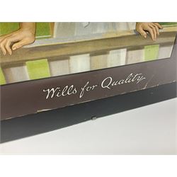 Wills Gold Flake Cigarettes advertising board, framed depicting a lady at the tennis, advert H51cm, L38cm