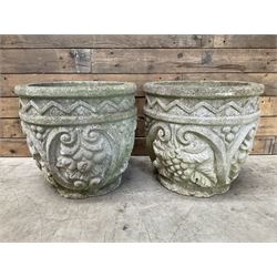 Pair of cast stone ornate circular planters